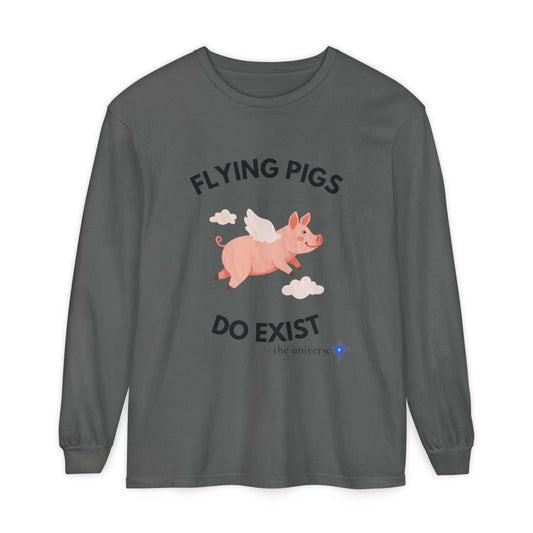 Flying Pigs Graphic Long Sleeve Tee | Comfort Colors 100% Cotton Shirt - Youniverses