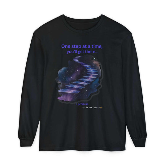 Inspirational Stairway Long Sleeve Tee – Garment - Dyed Cotton Shirt - Youniverses