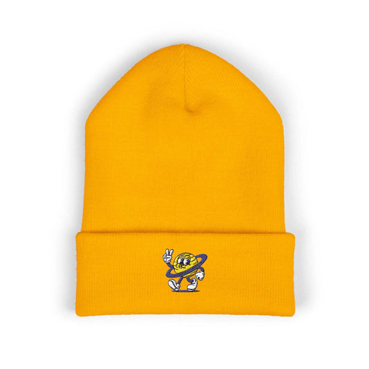Embroidered Space Planet Beanie – Cuffed Knit Hat in Soft Turbo Acrylic - Youniverses