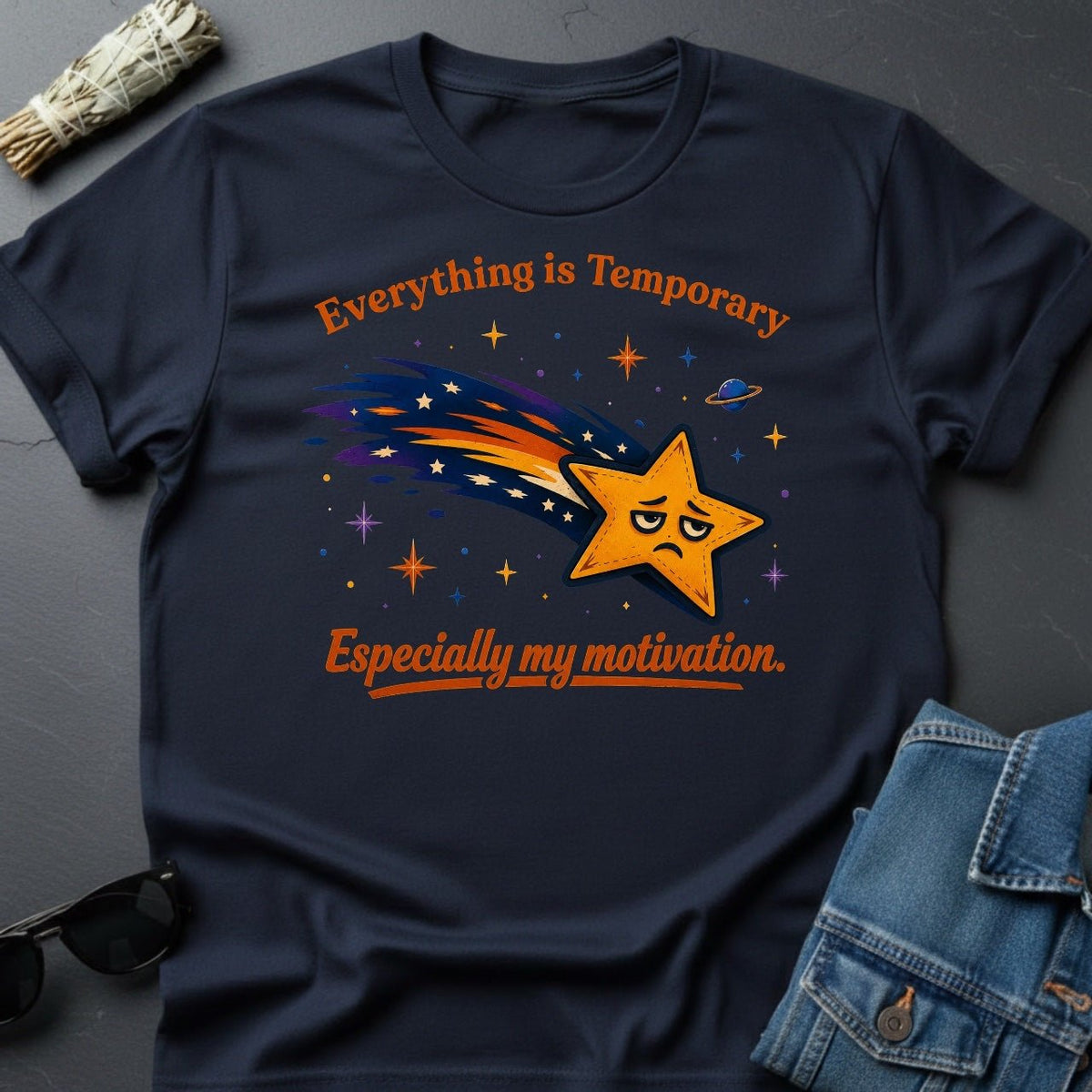 Everything is Temporary, Especially My Motivation T-Shirt - Youniverses Cosmic Humor Tee - Youniverses