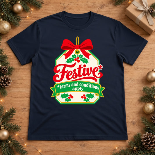Festive Holiday Tag with Red Bow and Holly Accents - True Navy