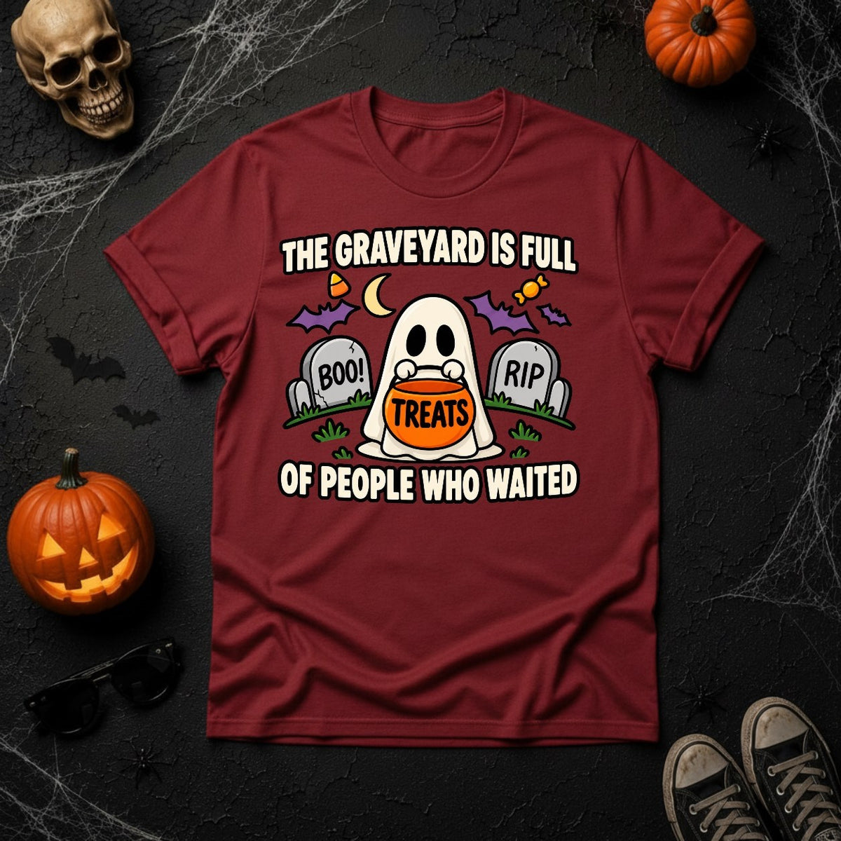 The Graveyard is Full of People Who Waited Halloween Ghost T-Shirt - Red