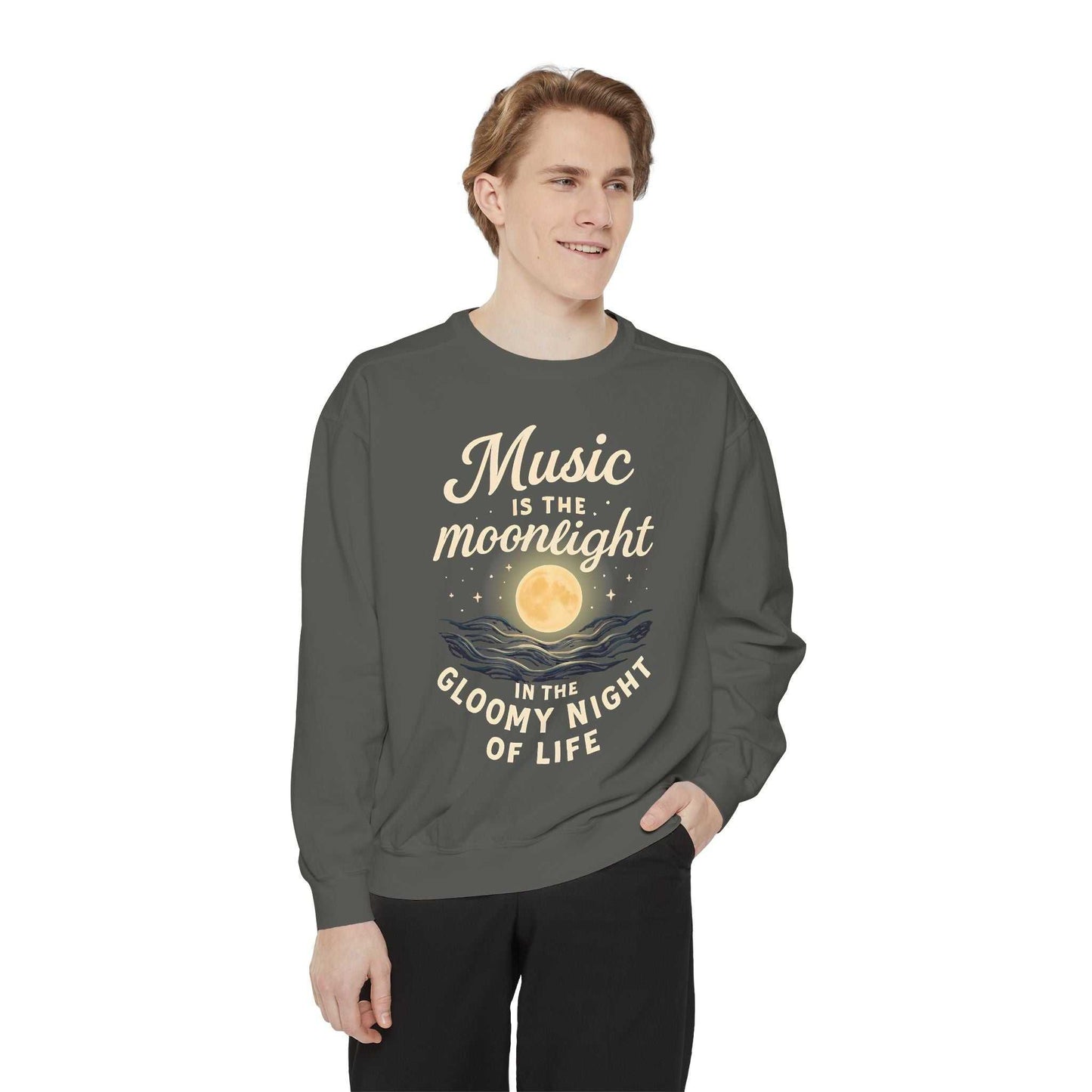 Moonlight Music Sweatshirt, Unisex Inspirational Sweatshirt, Cozy Fall Fashion, Gift for Music Lovers, Weekend Relaxation Attire
