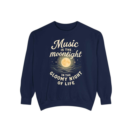 Moonlight Music Sweatshirt, Unisex Inspirational Sweatshirt, Cozy Fall Fashion, Gift for Music Lovers, Weekend Relaxation Attire
