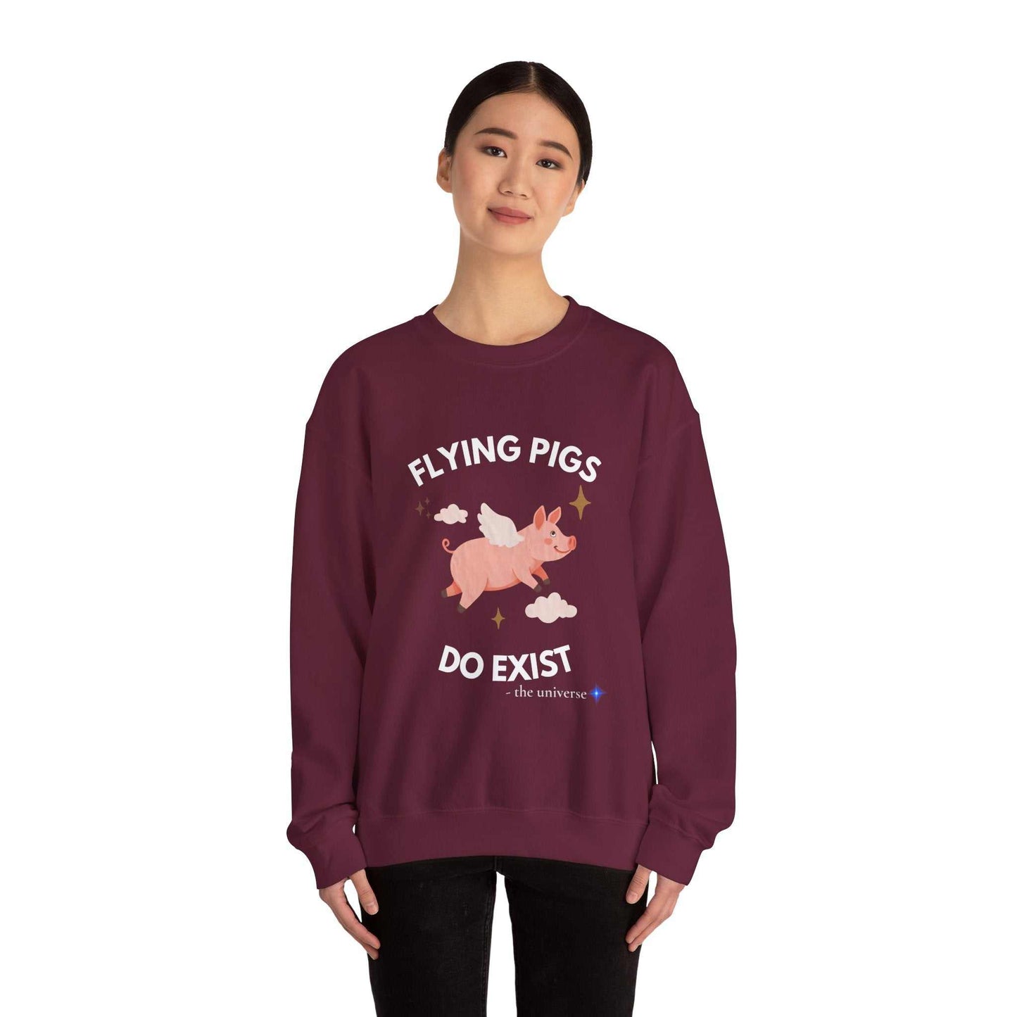 Flying Pigs Do Exist Sweatshirt | Funny Optimism Crewneck – Youniverses Cosmic Apparel