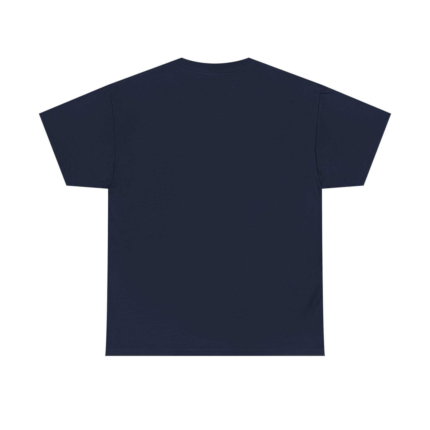 Cerberus Guard unisex heavy cotton t-shirt in navy blue, back view, durable mythical creature tee