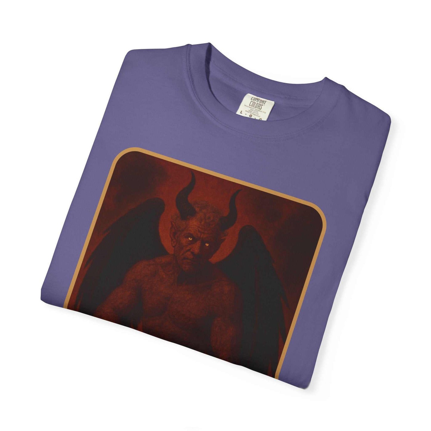 Devil Rethink Your Pride unisex garment-dyed cotton t-shirt with vintage devil graphic design