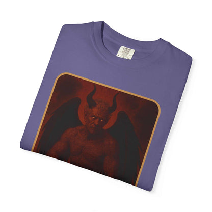 Devil Rethink Your Pride unisex garment-dyed cotton t-shirt with vintage devil graphic design