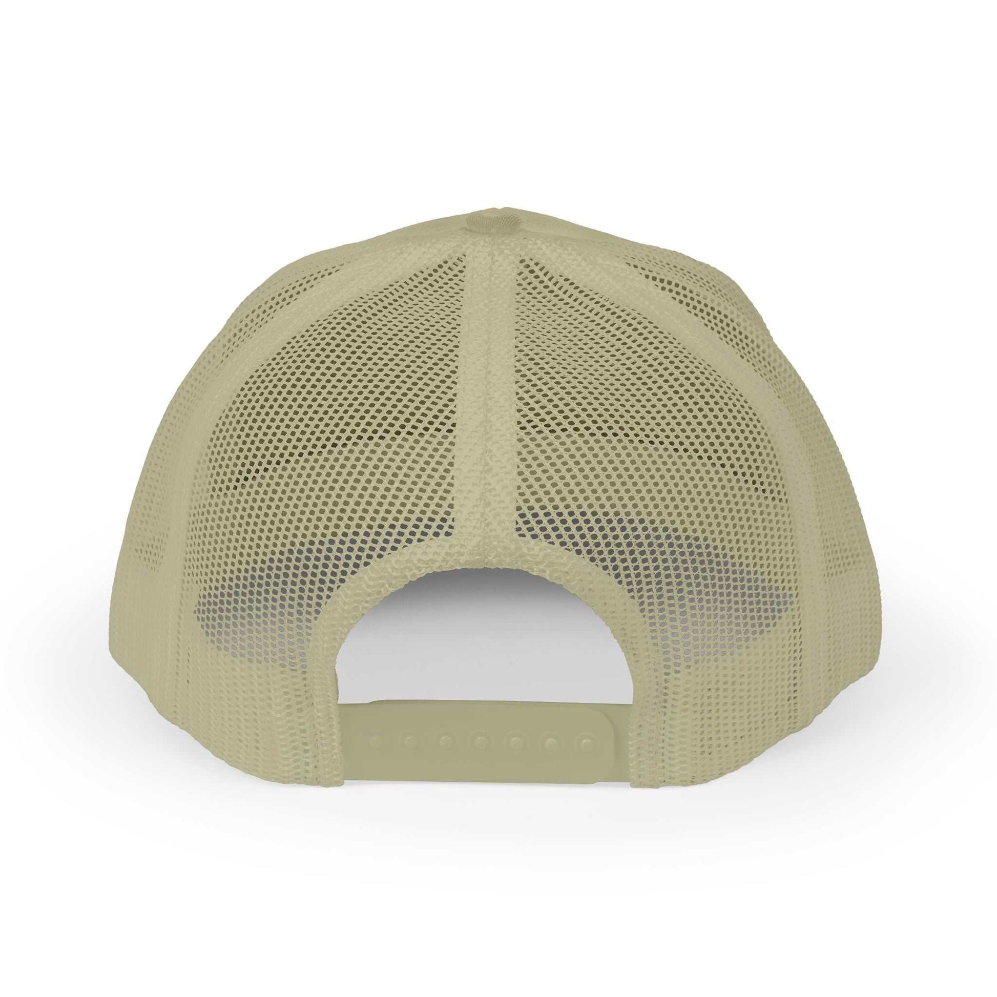 beige mesh back adjustable Planet Smile trucker cap snapback closure