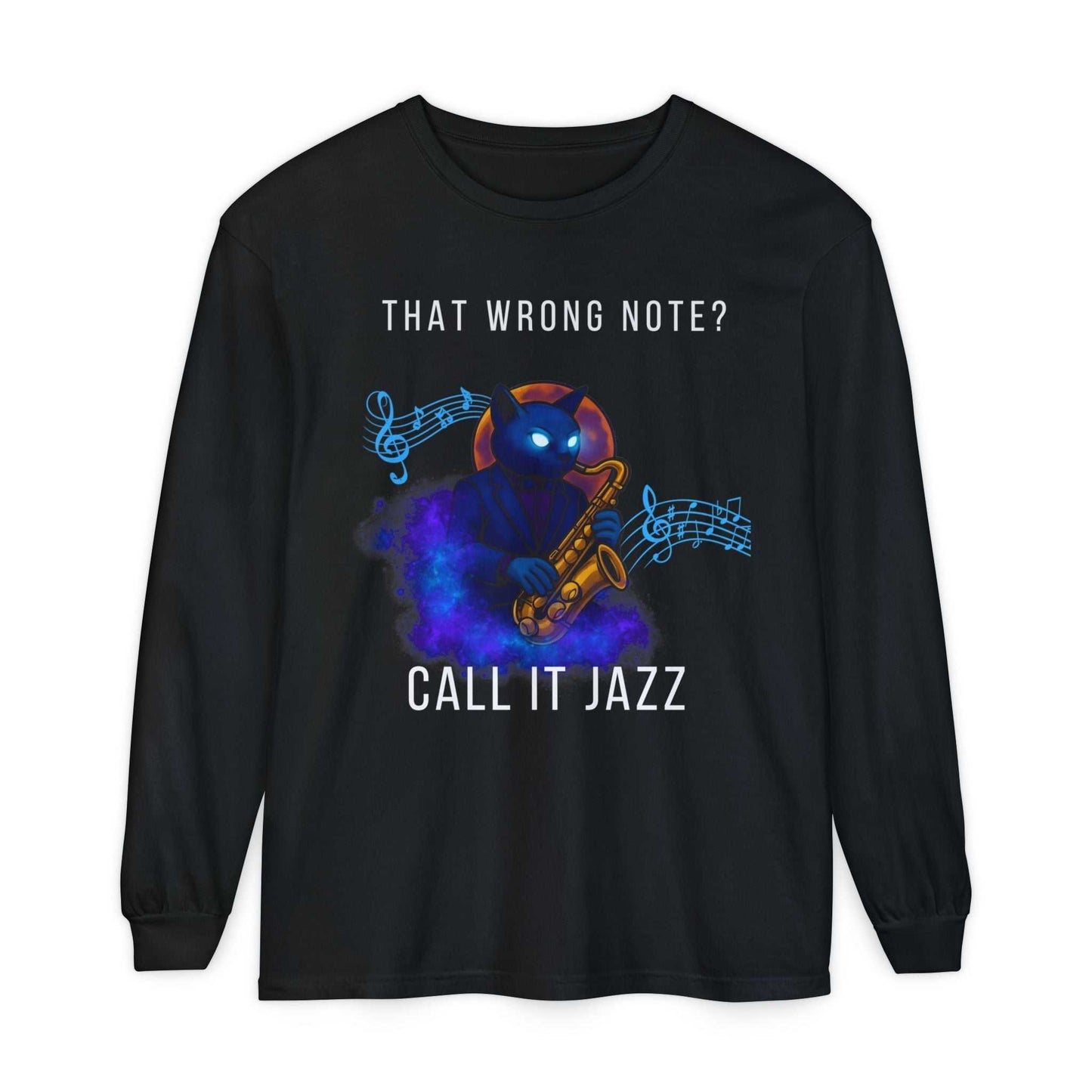 Jazz Musician Long Sleeve Tee | Garment - Dyed Ring - Spun Cotton Shirt - Youniverses