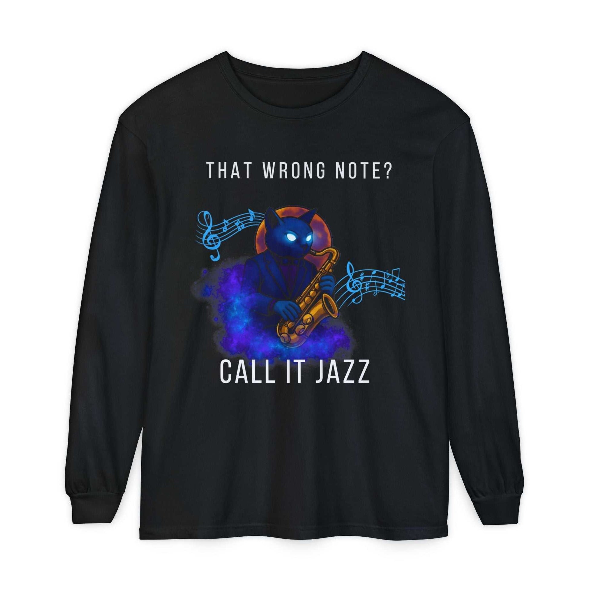 Jazz Musician Long Sleeve Tee | Garment - Dyed Ring - Spun Cotton Shirt - Youniverses