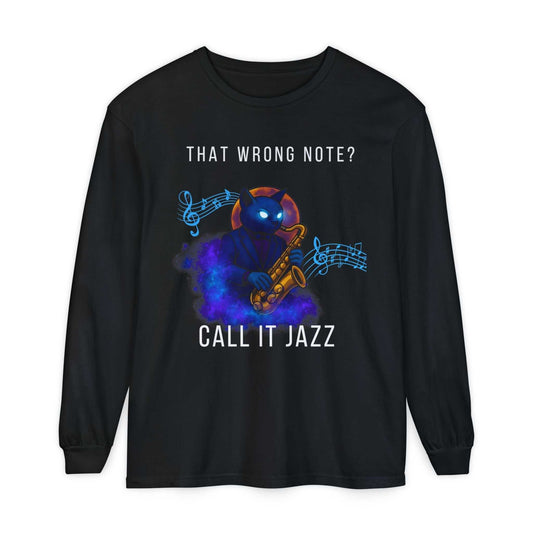 Jazz Musician Long Sleeve Tee | Garment - Dyed Ring - Spun Cotton Shirt - Youniverses