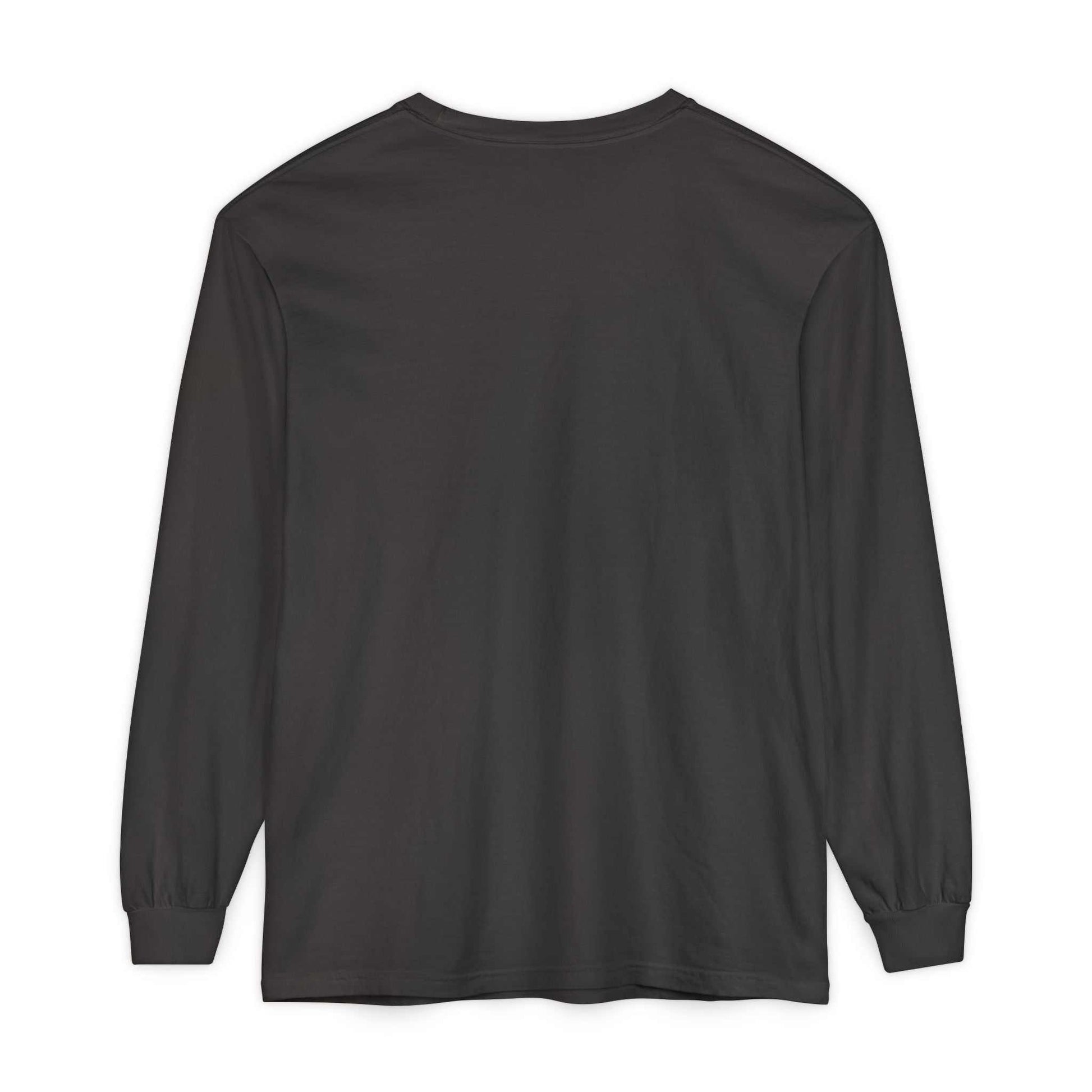 Black Comfort Colors® long sleeve tee with classic fit, emphasizing comfort and durability, ideal for casual wear and ready for battle theme.
