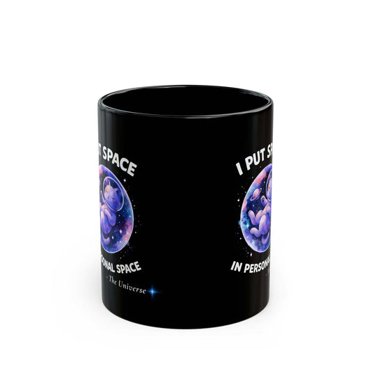 Astronaut Cat Space Mug | Black Ceramic Galaxy Coffee Cup, 11oz - Youniverses