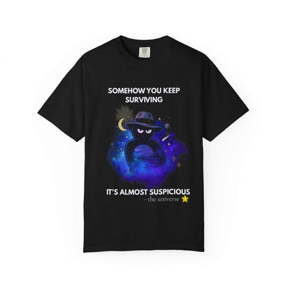 Funny Detective T-Shirt – “It’s Almost Suspicious” Cosmic Design