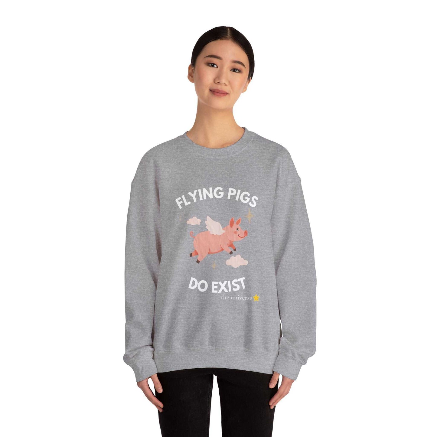 Flying Pigs Do Exist Sweatshirt — Cute Winged Pig Graphic Crewneck