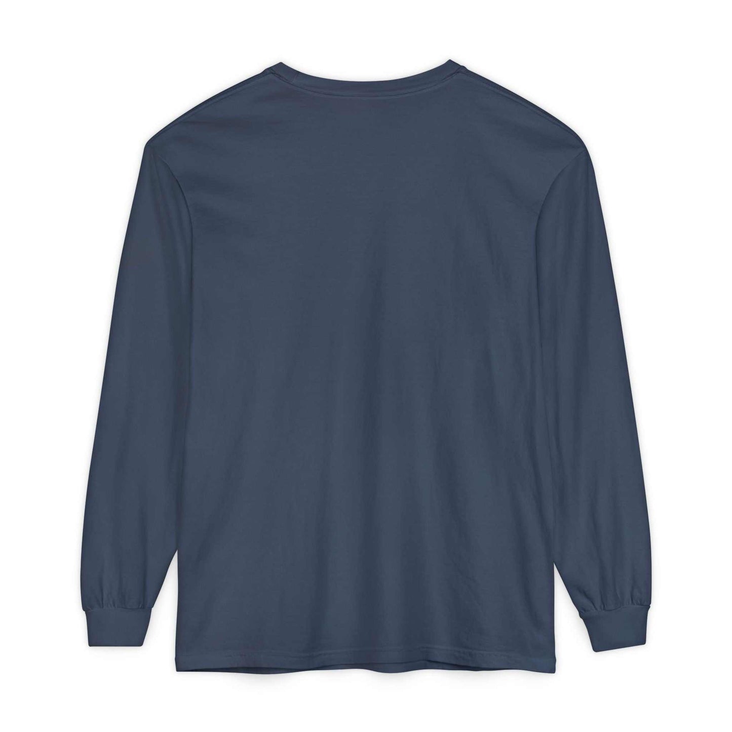 Comfort Colors long sleeve tee in navy blue with ready for battle theme, made of 100% ring-spun cotton, featuring ribbed cuffs and reinforced shoulders for durability and comfort