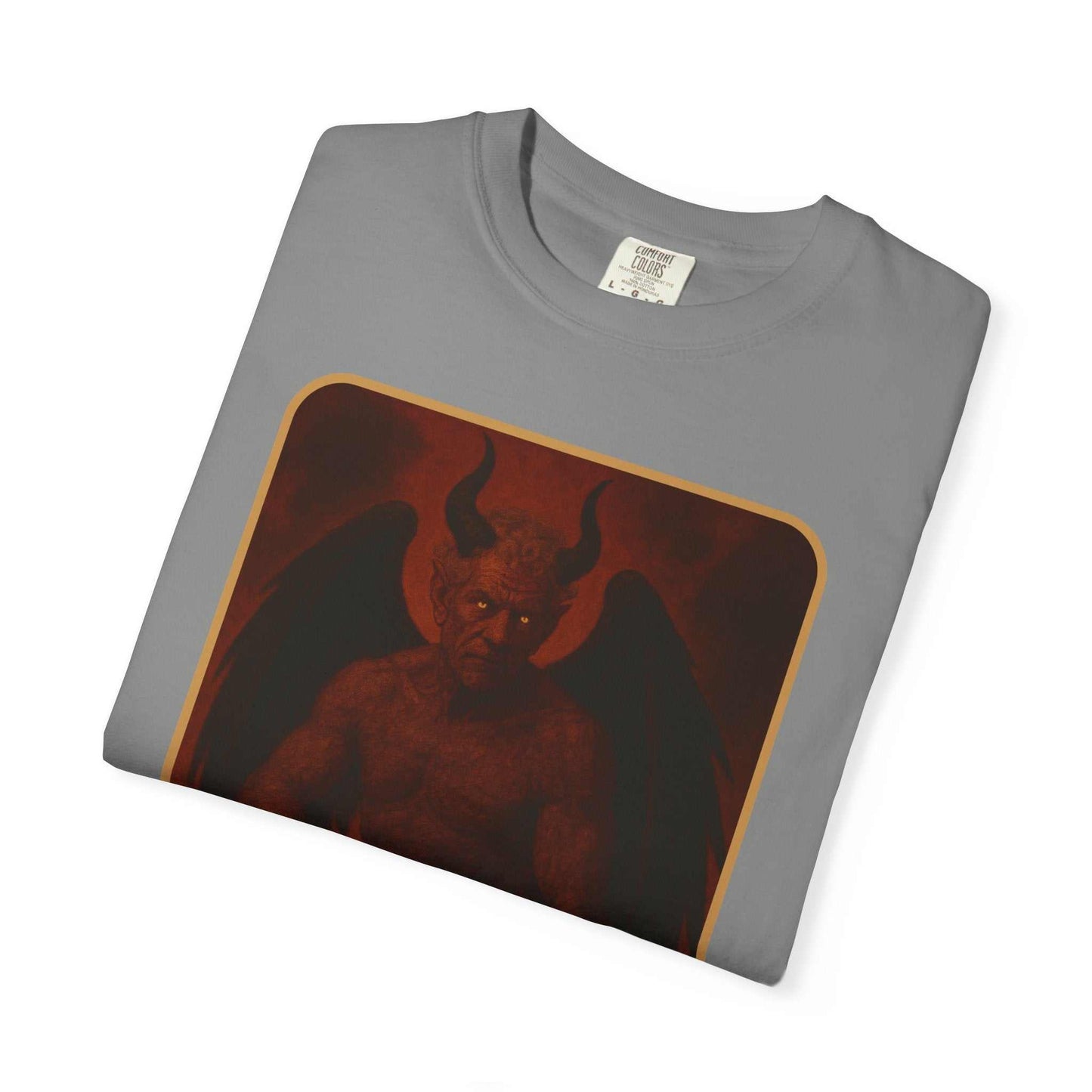 Devil Rethink Your Pride unisex garment-dyed cotton t-shirt with vintage devil graphic design