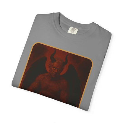 Devil Rethink Your Pride unisex garment-dyed cotton t-shirt with vintage devil graphic design