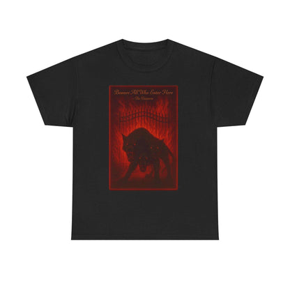Cerberus Guard unisex heavy cotton t-shirt featuring dark mystical three-headed dog design