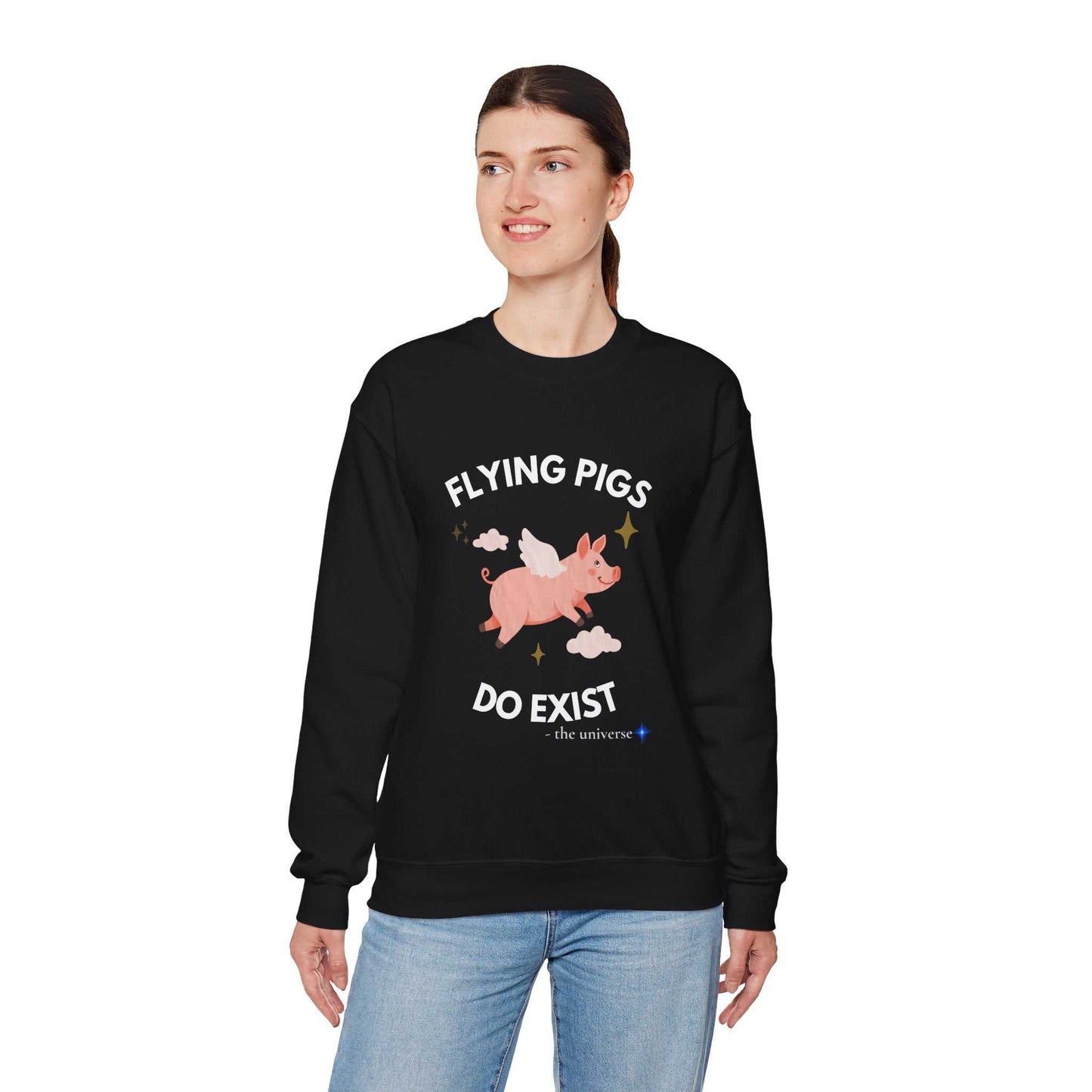 Flying Pigs Do Exist Sweatshirt | Funny Optimism Crewneck – Youniverses Cosmic Apparel