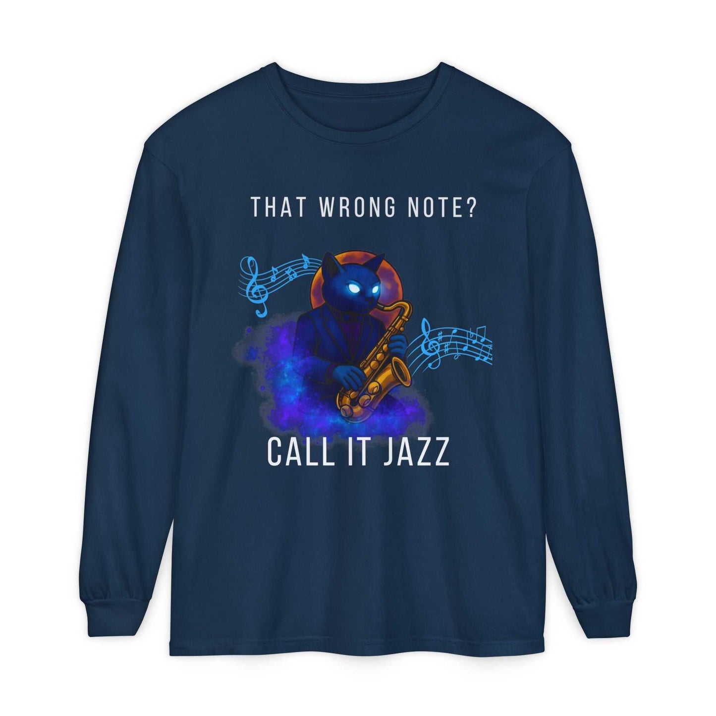 Jazz Musician Long Sleeve Tee | Garment - Dyed Ring - Spun Cotton Shirt - Youniverses