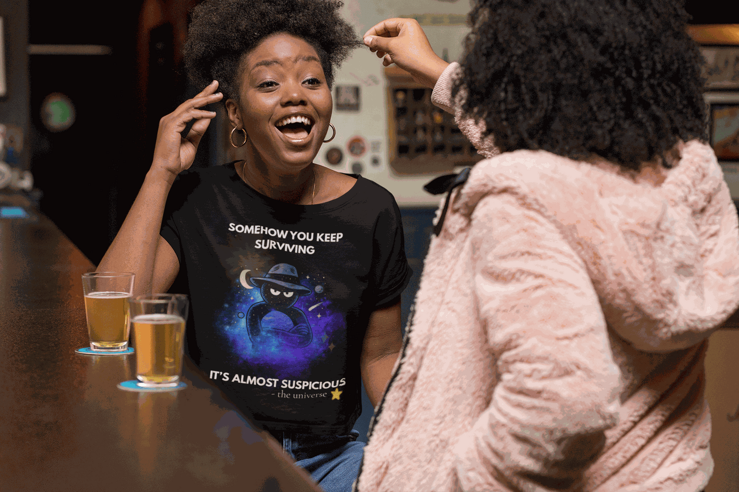 Funny Detective T-Shirt – “It’s Almost Suspicious” Cosmic Design