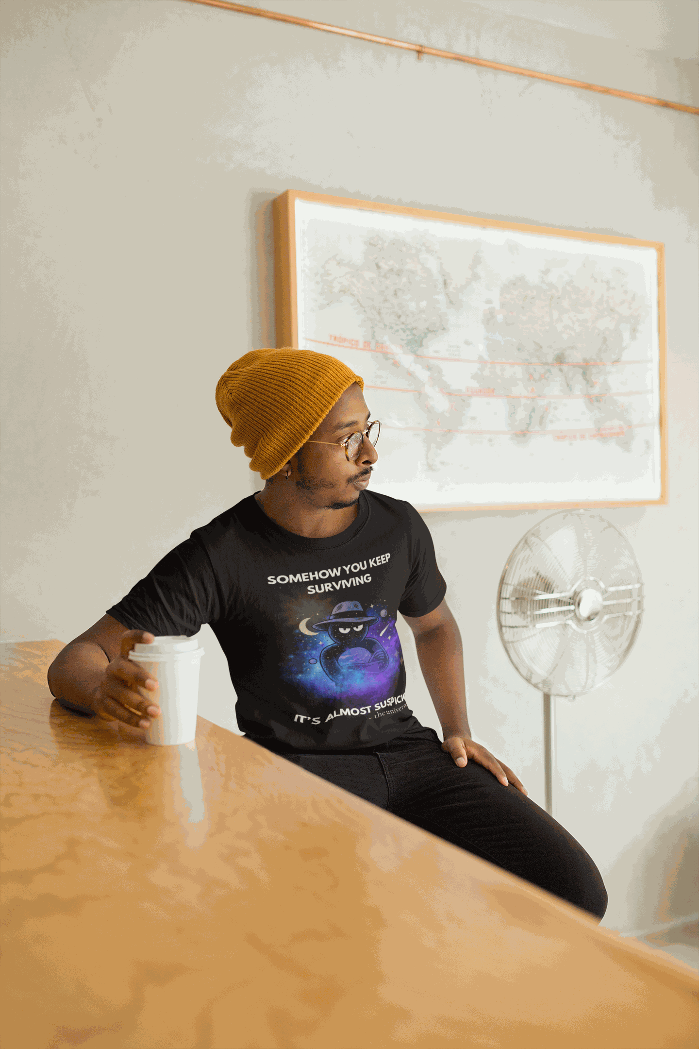 Funny Detective T-Shirt – “It’s Almost Suspicious” Cosmic Design