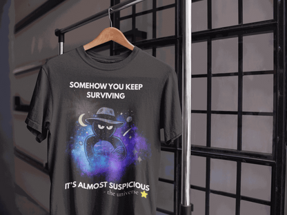 Funny Detective T-Shirt – “It’s Almost Suspicious” Cosmic Design