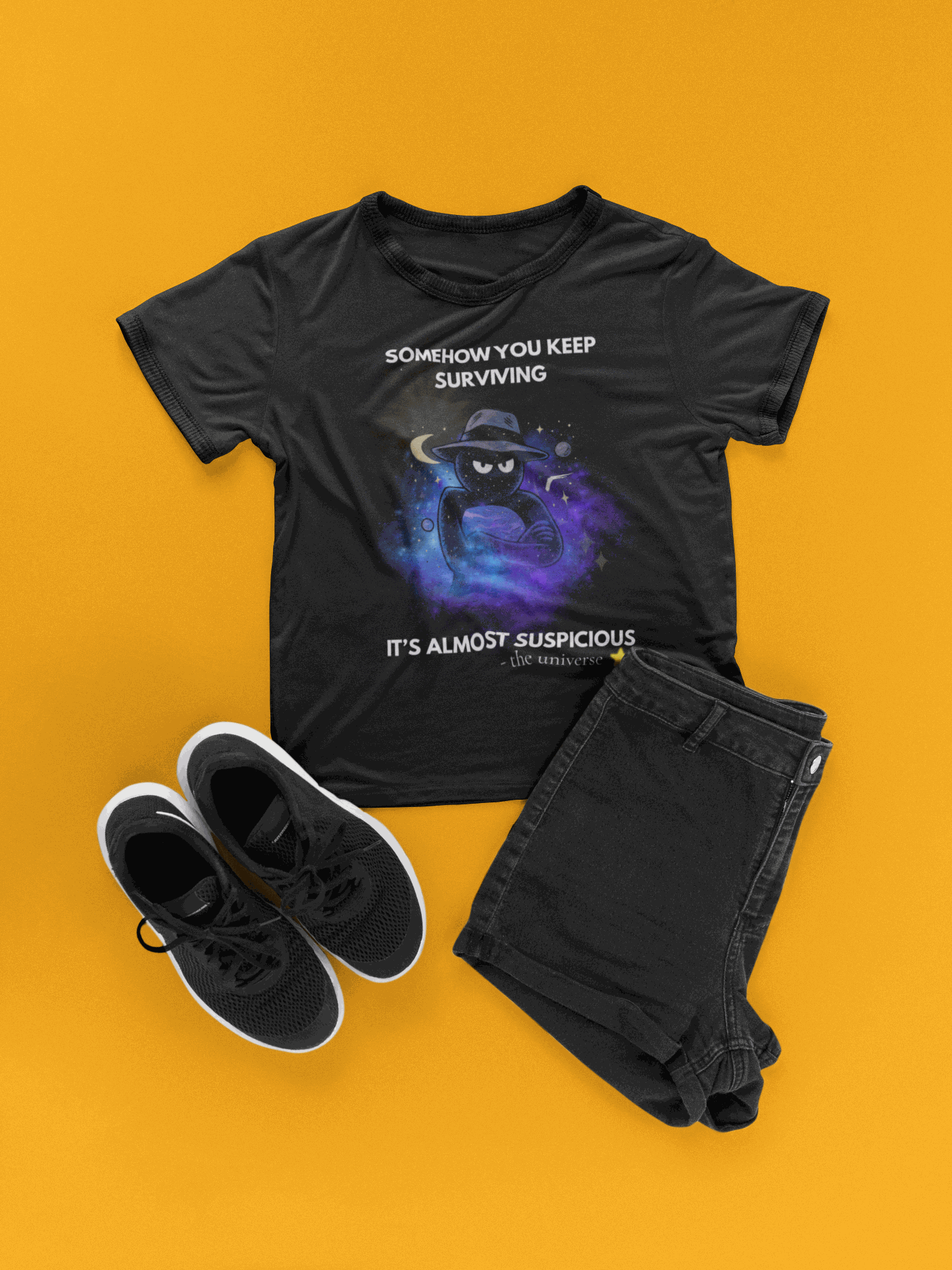 Funny Detective T-Shirt – “It’s Almost Suspicious” Cosmic Design