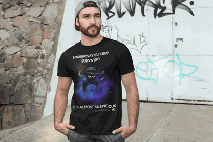 Funny Detective T-Shirt – “It’s Almost Suspicious” Cosmic Design