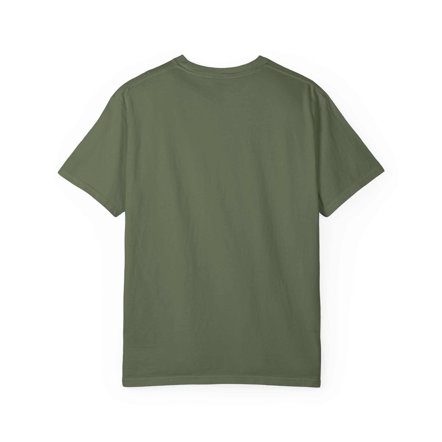 Back view of unisex olive green vampire graphic t-shirt made of soft cotton for gothic horror style