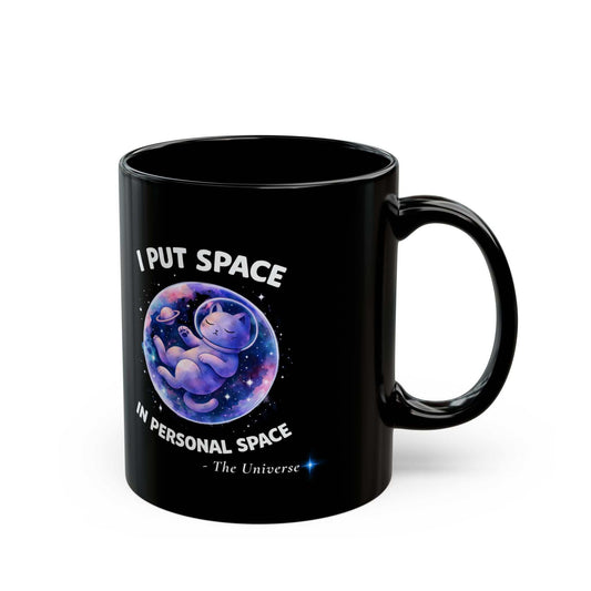 Astronaut Cat Space Mug | Black Ceramic Galaxy Coffee Cup, 11oz - Youniverses