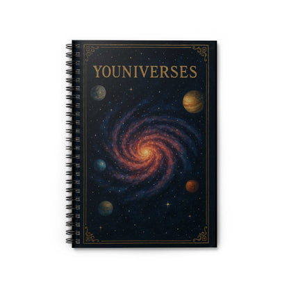 Galaxy Spiral Ruled Journal with cosmic galaxy and planets cover, 6x8 inch spiral notebook with ruled pages and durable cover