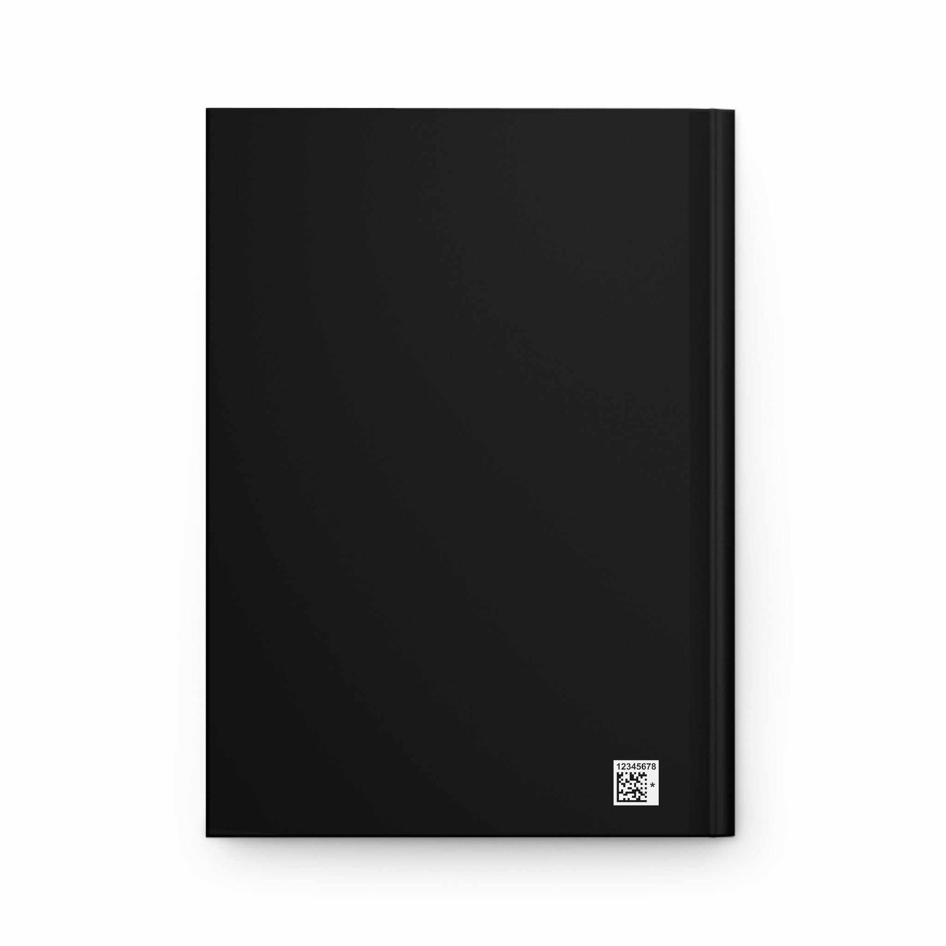 Minimalist black hardcover notebook with small QR code on front, Youniverses product