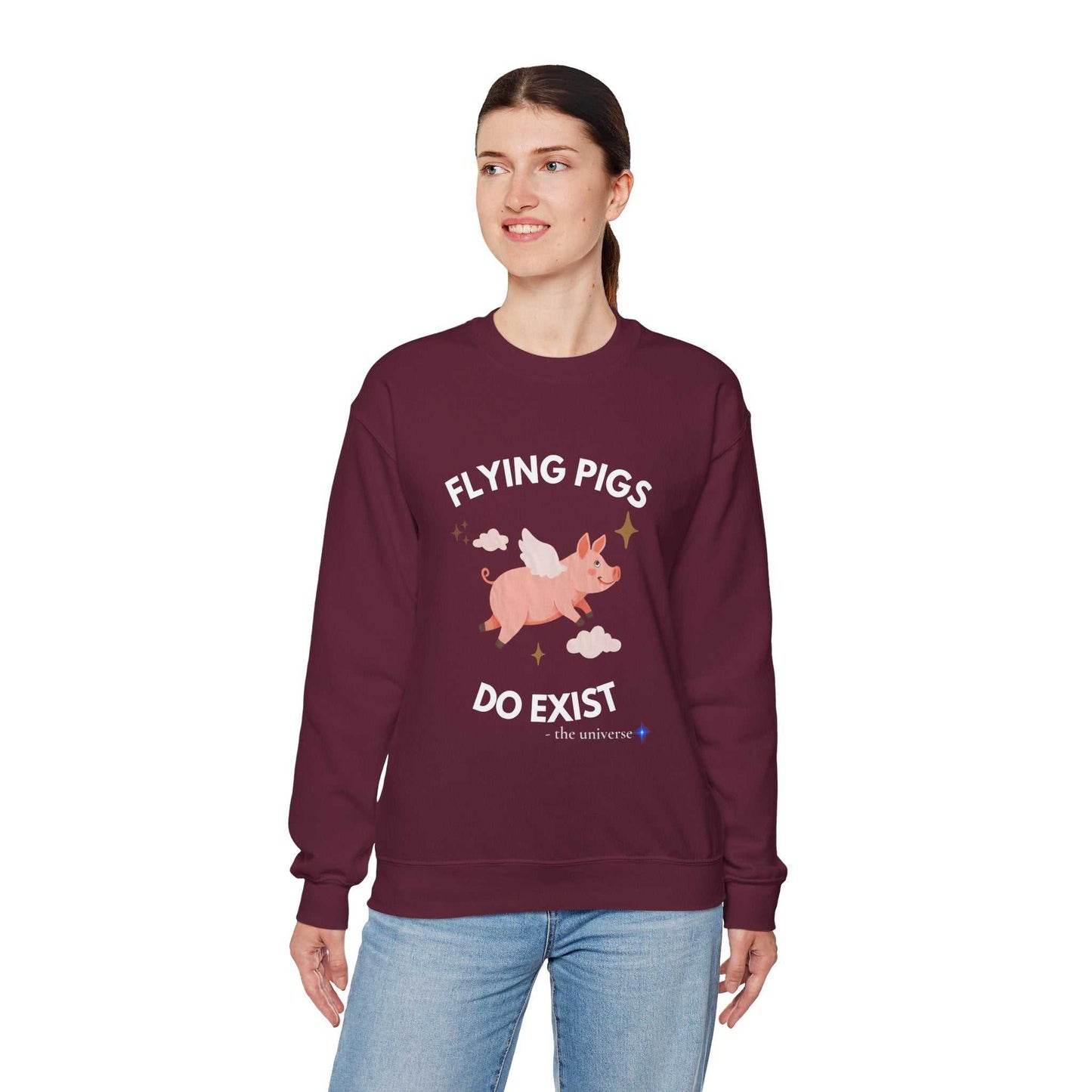 Flying Pigs Do Exist Sweatshirt | Funny Optimism Crewneck – Youniverses Cosmic Apparel