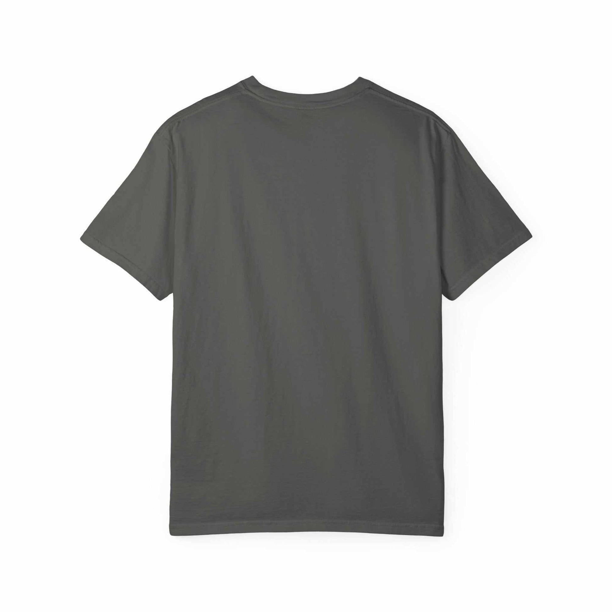 Back view of plain gray Headless Horseman shirt made from eco-friendly cotton