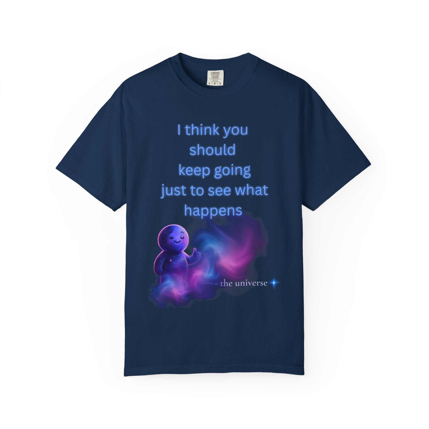 Navy blue Motivational Space Baby T-Shirt with inspirational quote and cosmic baby graphic