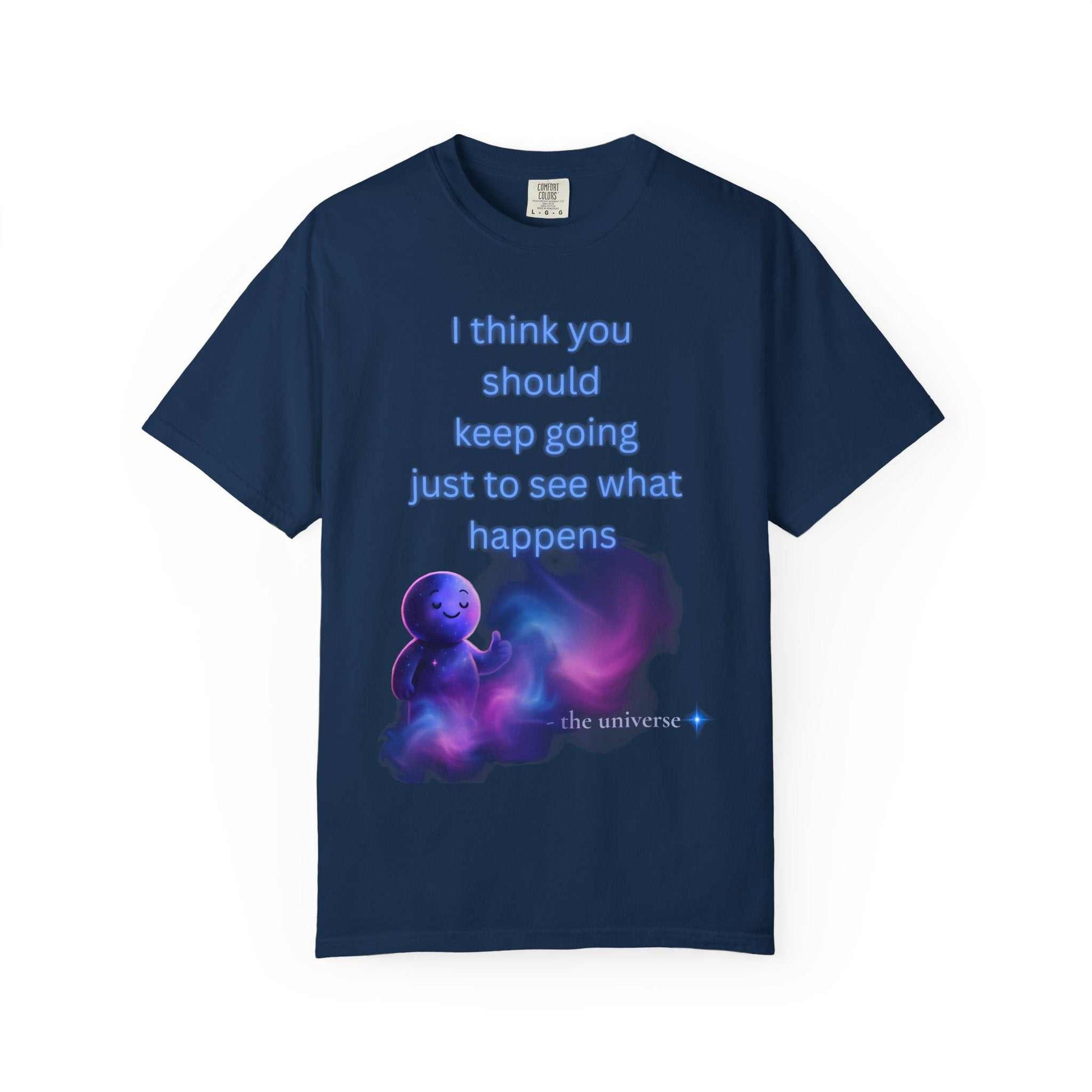 Navy blue Motivational Space Baby T-Shirt with inspirational quote and cosmic baby graphic