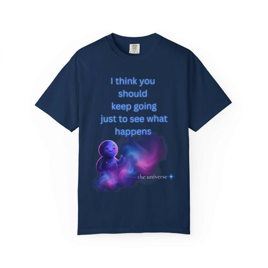 Navy blue Motivational Space Baby T-Shirt with inspirational quote and cosmic baby graphic
