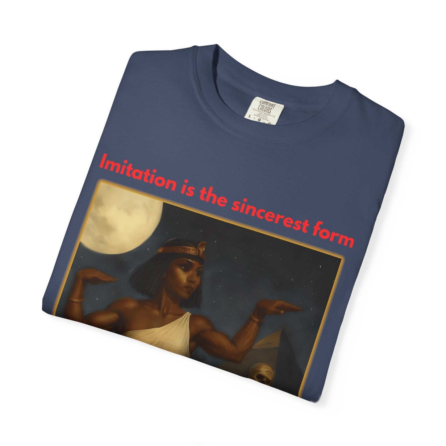 Egyptian Mummy T-Shirt featuring Cleopatra-inspired mummy design on navy unisex cotton tee