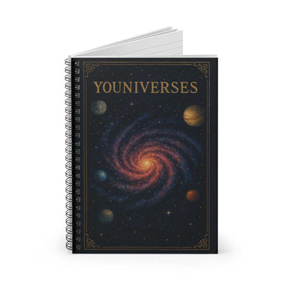 Galaxy spiral ruled journal with cosmic cover art and metal spiral binding