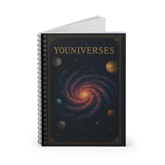 Galaxy spiral ruled journal with cosmic cover art and metal spiral binding