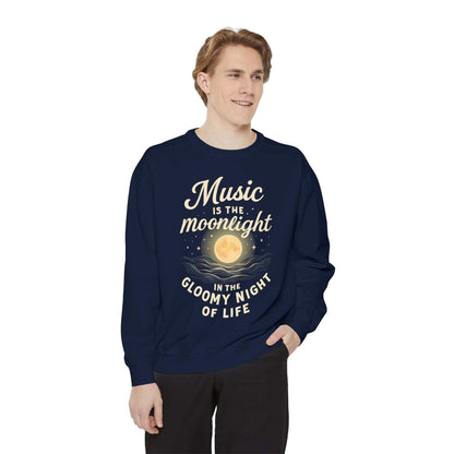 Moonlight Music Sweatshirt, Unisex Inspirational Sweatshirt, Cozy Fall Fashion, Gift for Music Lovers, Weekend Relaxation Attire