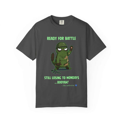 Funny Military Sloth T-Shirt with playful battle-ready sloth graphic and soft garment-dyed cotton design