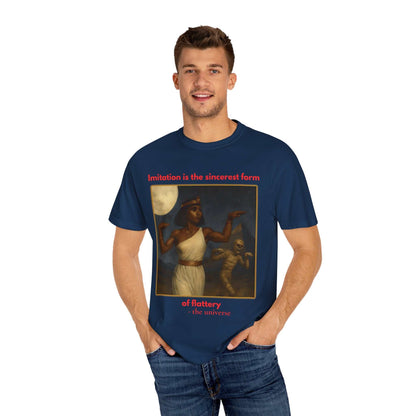 Unisex navy Egyptian Mummy T-Shirt with Cleopatra and mummy graphic in soft cotton