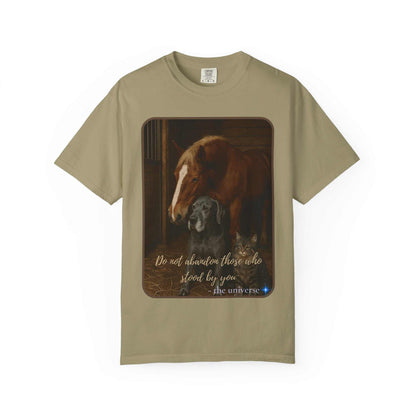 Comfort Colors 1717 Animal Rescue T-Shirt with horse, dog, and cat image and supportive message.