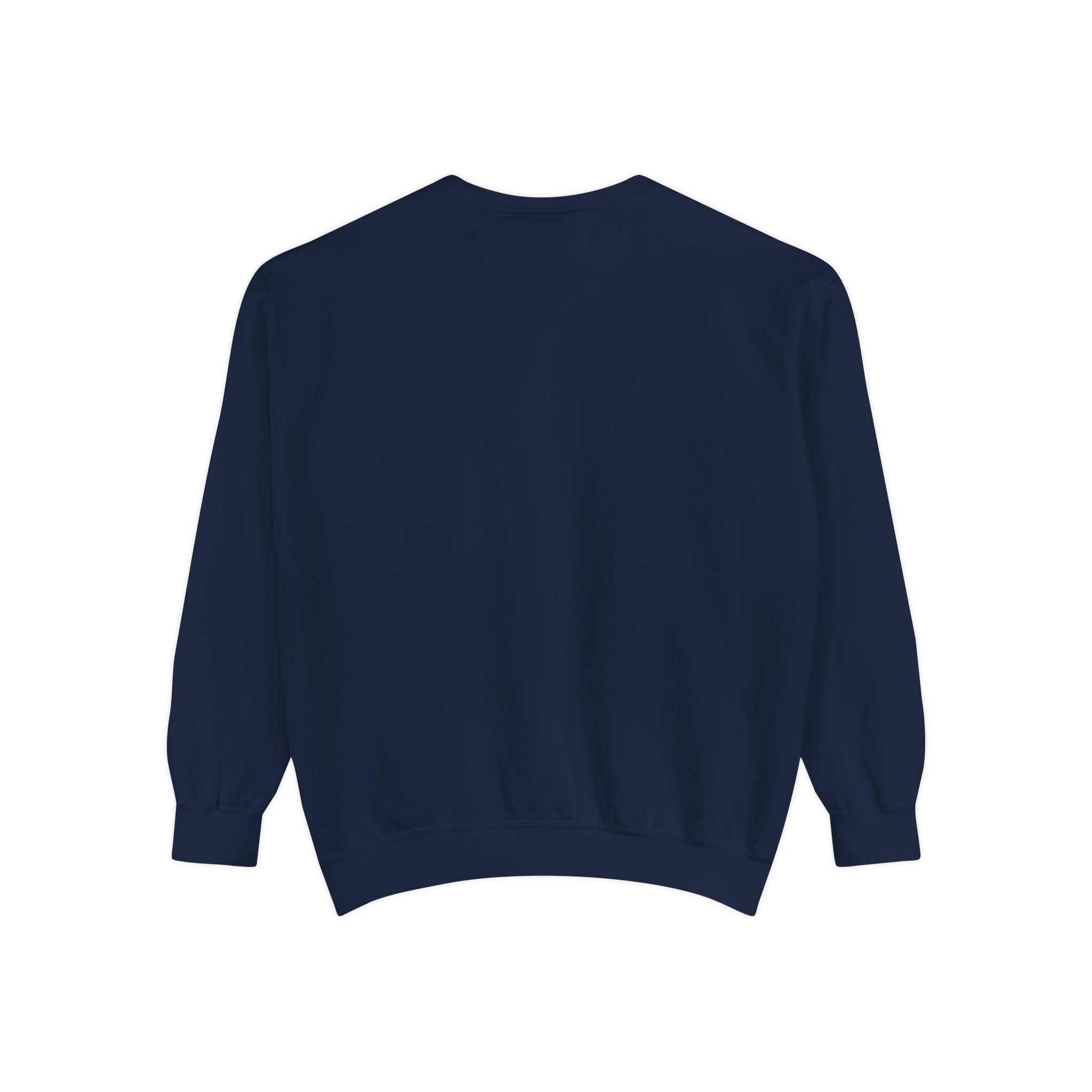 Navy sweatshirt with a Halloween design.