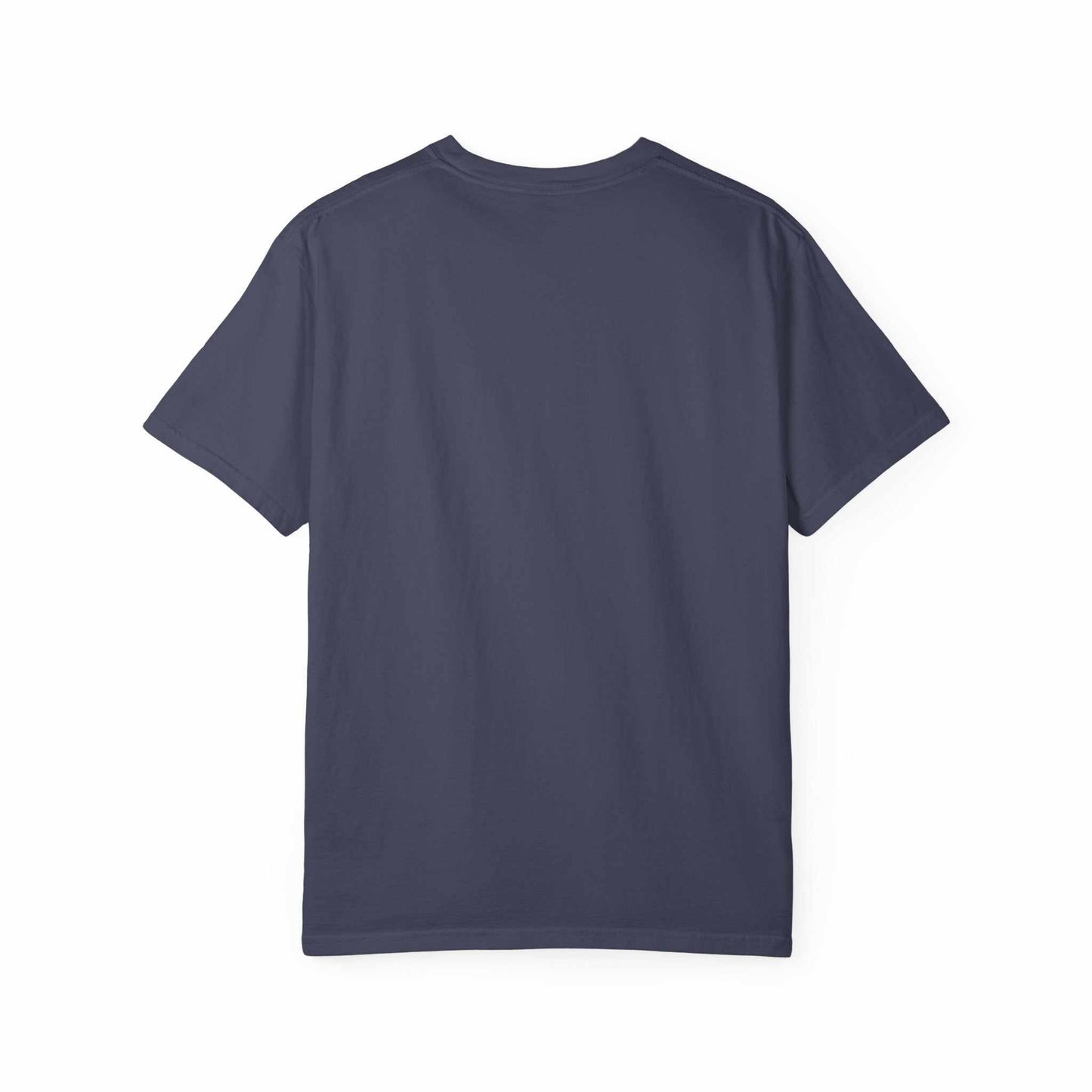 A dark grey, short-sleeved t-shirt.