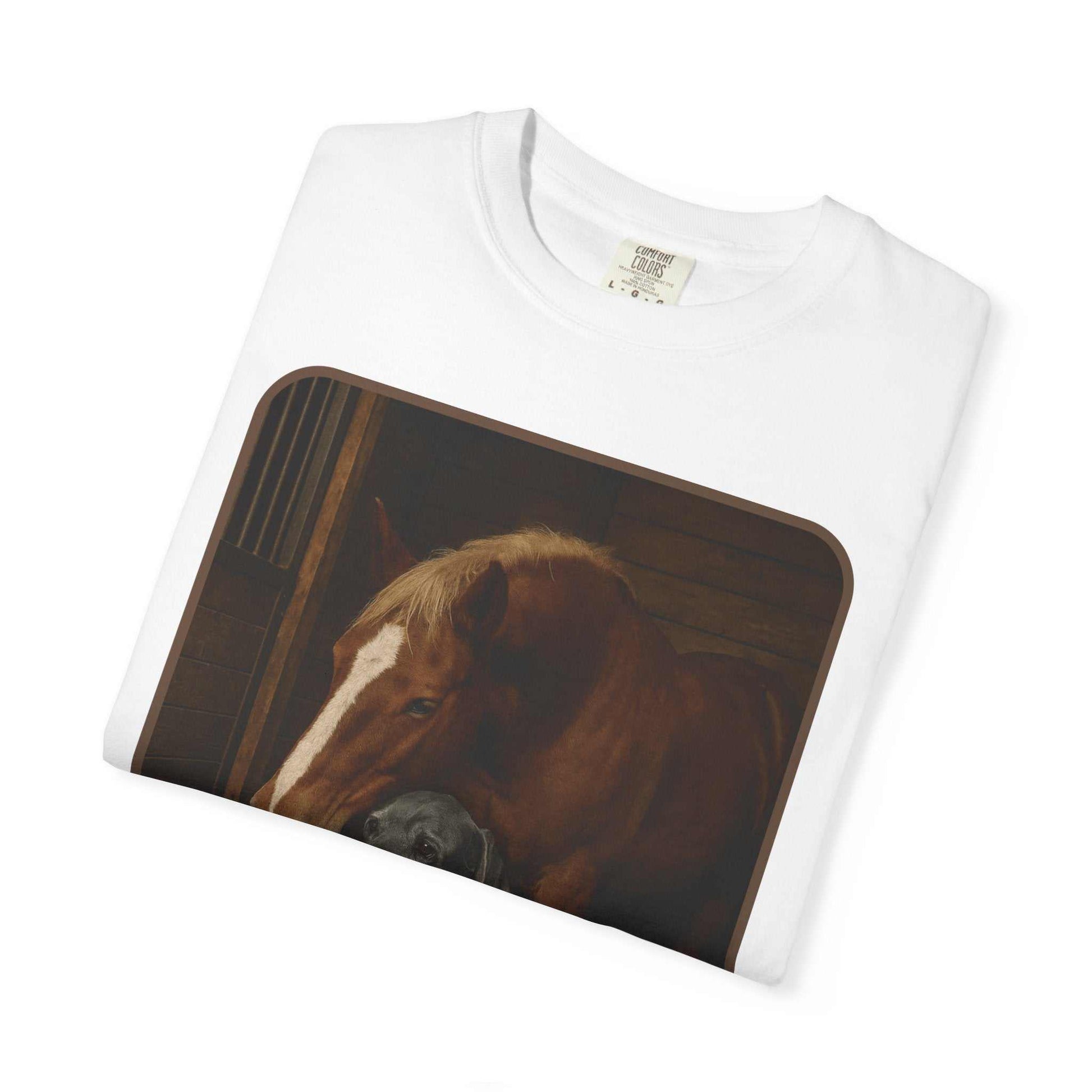 Comfort Colors 1717 white Animal Rescue T-Shirt featuring horse, dog, and cat graphic promoting animal welfare